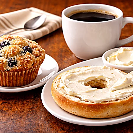 Muffin Bagel Cream Cheese Coffee at Ally’s Comfort Café in Davie, FL