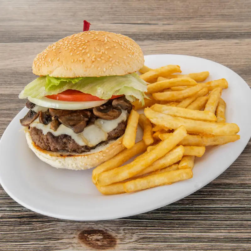 Mushroom Swiss Burger at Ally’s Comfort Café in Davie, FL