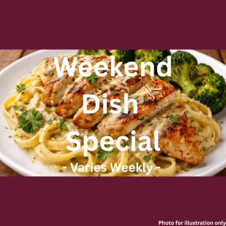 Weekend lunch dish special at Ally’s Comfort Café in Davie FL served on a white plate