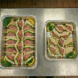 Roast beef sandwich catering trays with mayo, lettuce, and tomato from Ally’s Comfort Café in Davie, FL